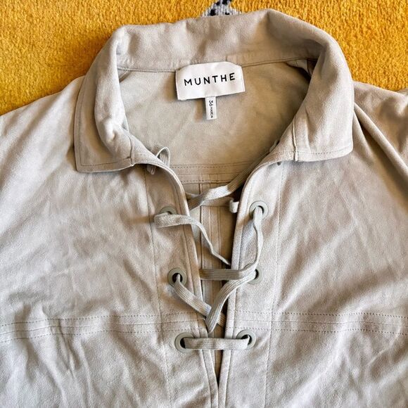 MUNTHE 100% Suede Leather Lace-up Shirt Size 36 - Picture 5 of 10